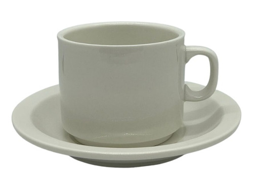 Taza Desayuno Recta Cafeteria Con Plato Porcelana X1 Unidad