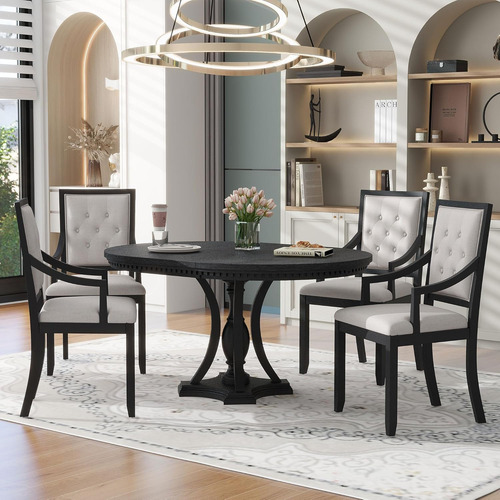 Juego De Comedor Retro De 5 Piezas Con Mesa Extensible Negra