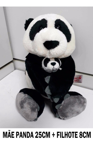 Pelúcia Família Panda Mãe 25cm Com Filhote 8cm Antialérgico