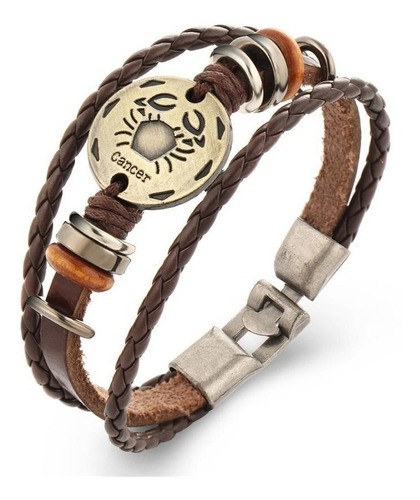 Manilla Pulsera Brazalete Signo Zodiaco Libra Cuero Hombre