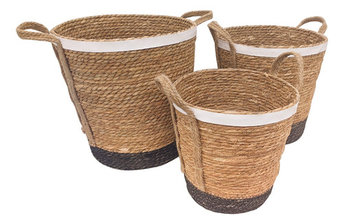 Canastos De Mimbre Seagrass X3 Cestas Deco Fashion Moda 