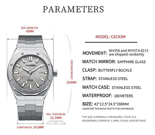 Cadisen Relojes Para Hombre Reloj Mecánico Automático 100m M