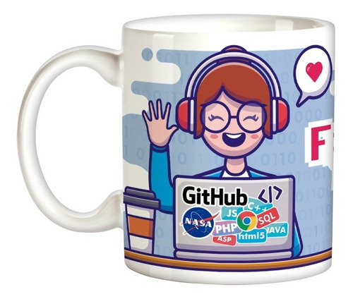 Caneca Xícara Garota Programadora Personalizada Nome Código