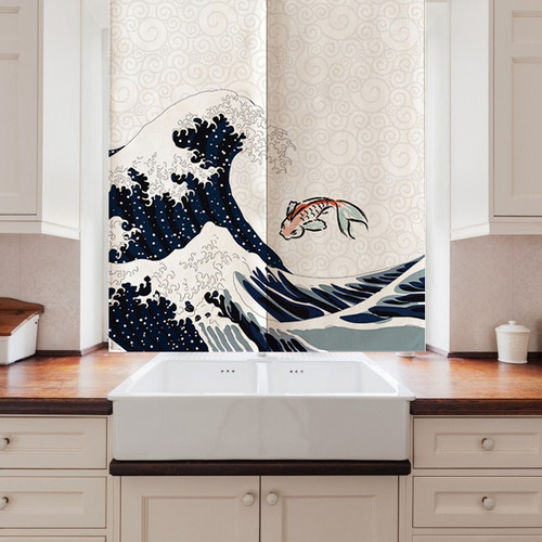 Cortina Divisoria 85* 120 Cm Estilo Japonés Poliéster Mitad