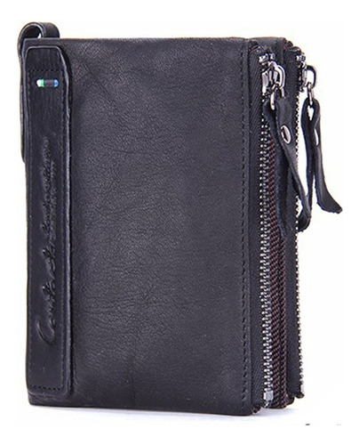 Doble Zipper Cartera Piel Genuina Contacts Billetera