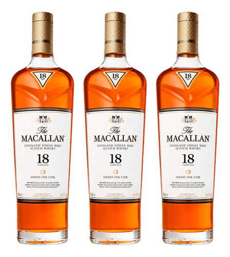 Pack 3 Botellas Whisky 18 The Macallan Sherry Oak Cask 700ml
