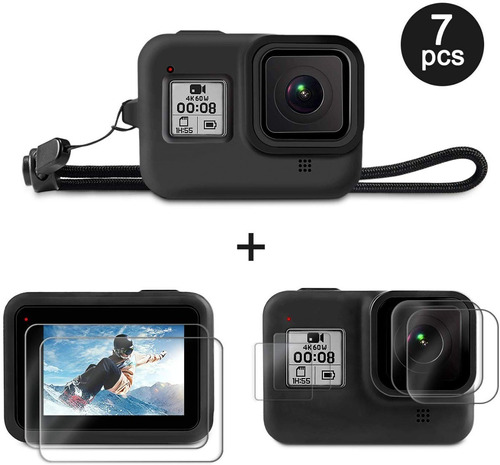 6x Vidrio Templado Para Gopro Hero 8 + Funda Protectora