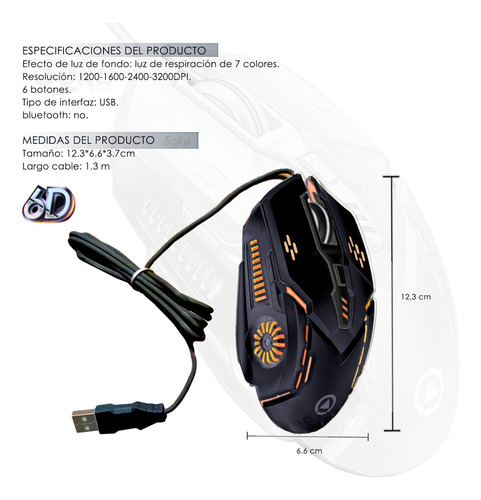 Soku Raton Mouse Alambrico Top Led 6d Gamer Dpi Ajustable