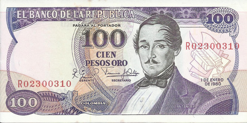Colombia Reposición 100 Pesos Oro 1 Enero 1980
