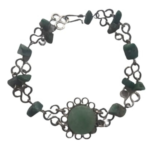 Pulsera De Alpaca Con Ágata Y Malla De Piedras