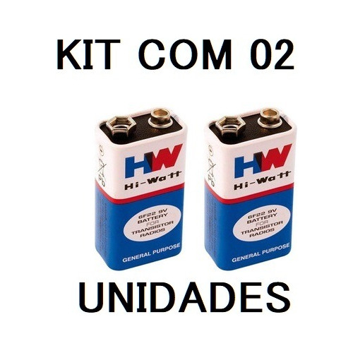Bateria Alcalina 9v Hi-watt 6f22m - Kit Com 02 Unidades