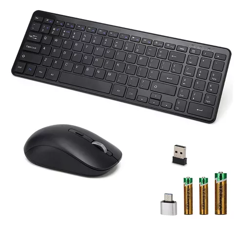  Combo de teclado y mouse inalámbrico - Mouse y teclado delgado  de tamaño completo, inalámbrico, con teclado numérico 2.4G conexión  estable, DPI ajustable : Electrónica