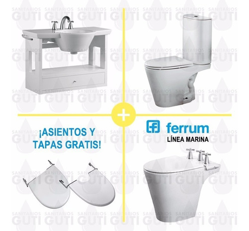 Juego Sanitarios Ferrum Marina Vanitory Blanco 85 Asientos