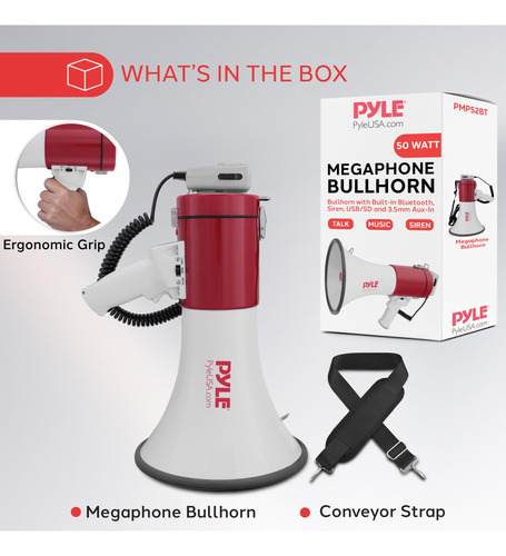 Alto-falante Portátil Para Megafone Pyle Pmp52bt 50w Com Sir