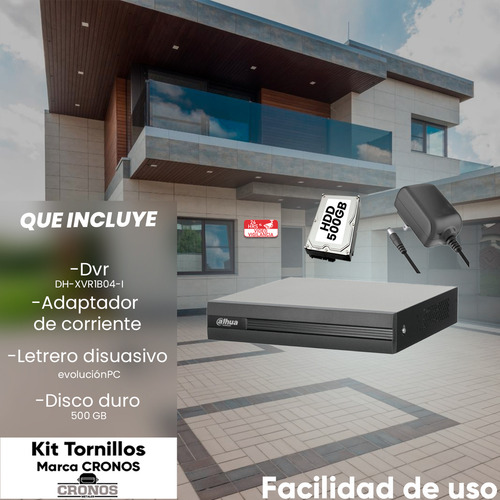 Kit Cronos Dvr Dahua Xvr1b04-i-p500 4 Canales 1080p Lite Wizsense Cooper-i H.265+ Hasta 5 Canales Ip + Hdd 500gb 4 Canales Smd Plus Detección Avanzada Búsqueda Inteligente Xvr1b04 Cctv