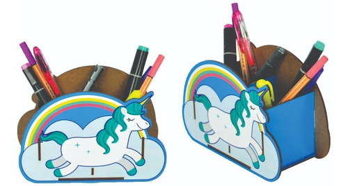Imagem 2 de 7 de Porta Canetas E Lápis Decorativo Mdf Unicornio Escolar