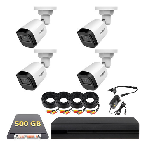 Kit Circuito Cerrado 4 Cámaras B1a21n-u Dahua 2mp Disco De 500gb