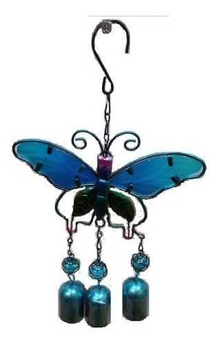 Imagen 2 de 3 de Mariposa Colgante Con Mini Campanas Y Vitral Artidix