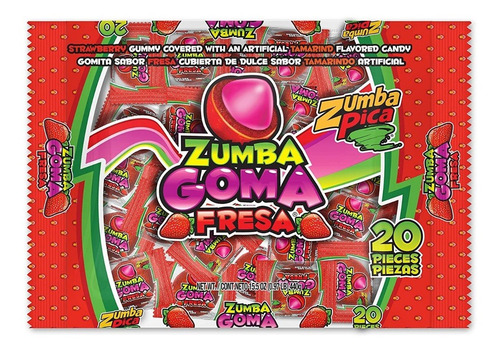 Gomita Sabor Fresa Cubierta Tamarindo Zumba Goma Dulce 20 Pz