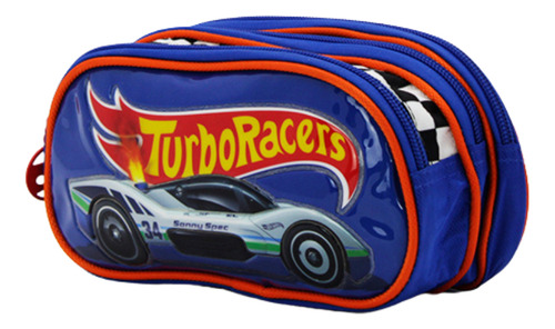 Lapicera Estuchera Escolar Triple Compartimento Turbo Racer Azul Lisa