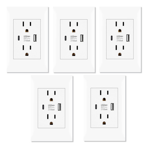 Sran Enchufe 2puertos Usb+type-c 10w Blanco Pc Ignífugo 5un