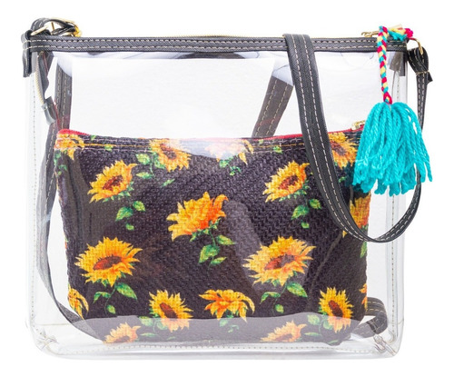 Mariconera Transparente De Moda Girasoles Bolso Color Negro