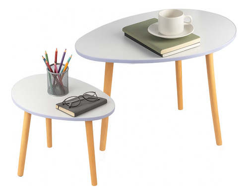 Set 2 Mesas Centro Lateral Auxiliar Madera Minimalista 65cm