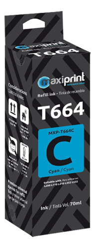 Tinta Epson Generica T664k Maxiprint Botella 70 Ml Cyan Azul