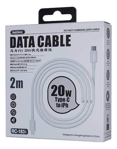 Cable De Datos 2mts 480mb/s Carga Usb Tipo C Para Lightning Color Blanco