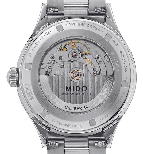 Reloj Hombre Mido M040.407.11.057.00 Multifort Powerwind Correa Plateado Bisel Plateado Fondo Negro