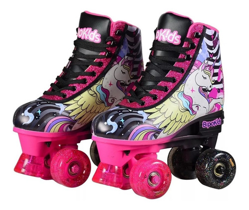 Imagen 1 de 7 de Patines Bota Simil Cuero Extensible Luces 4 Ruedas Unicornio