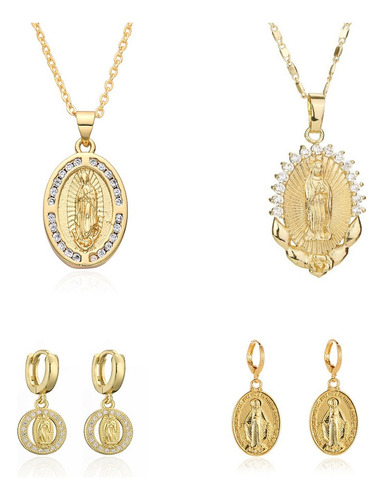 Medallas De Oro Cadena Virgen De Guadalupe4pcs