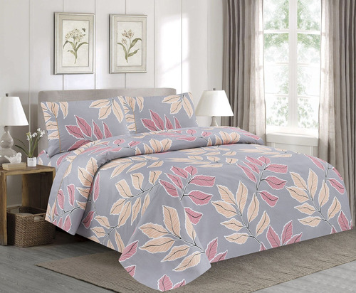 Juego De Sabanas Para Cama Queen Size Gris Floreado