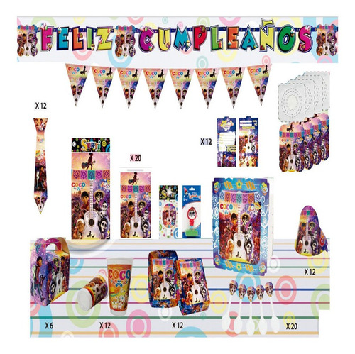 Set Kit Decoración Fiesta Infantil Coco 36 Invitados +regalo
