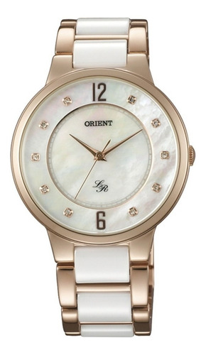 Imagen 1 de 10 de Reloj Orient Mujer Acero Ceramica Quartz Fqc0j002w Dorado
