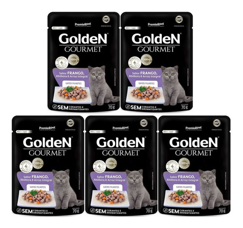 Kit 5 Unidades Sachê Golden Gourmet Frango Gato Filhote 70g