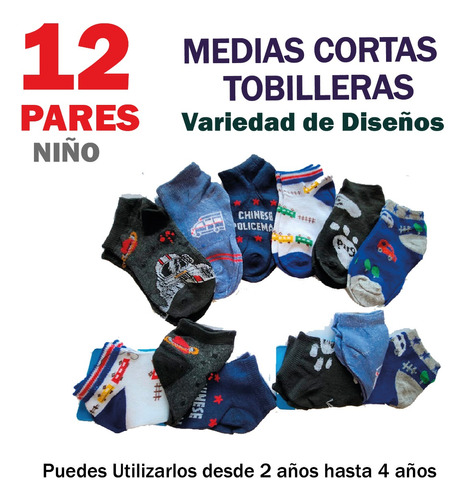 Medias Calcetines Cortas Tobilleras Para Niños Paquetes X12