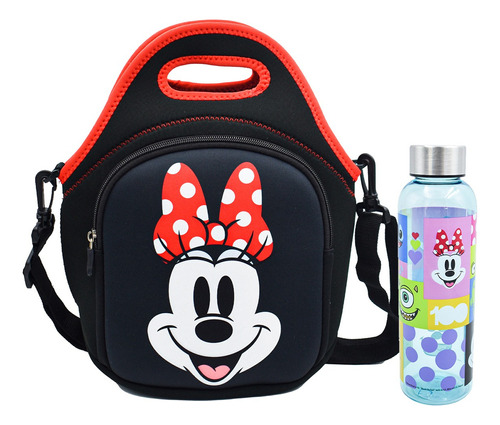 Lonchera De Neopreno Disney Botella De Agua Incluída 600 Ml Minnie Mouse