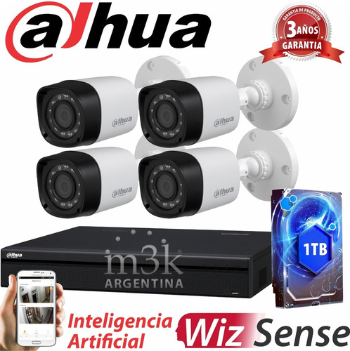 Imagen 2 de 9 de Kit Seguridad Dahua Full Hd Dvr 4 + Disco 1tb Instalado + 4 Camaras Infrarrojas Exterior O Domos + Ip Cctv M3k