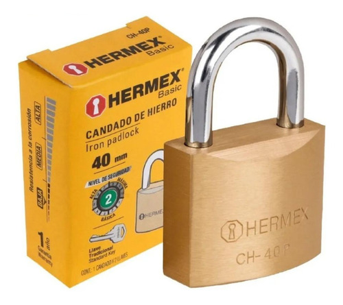 Imagen 1 de 6 de Candado De Hierro, Laton, 40mm, Gancho Corto, Hermex 23518