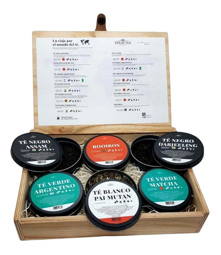 Imagen 2 de 3 de Caja Madera Delhi Tea Collection 6 Latas - Tés + Infusor