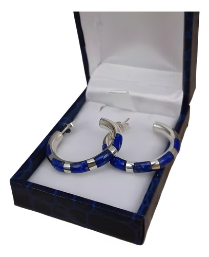 Aros Tubo Argollas De Lapislazuli En Plata