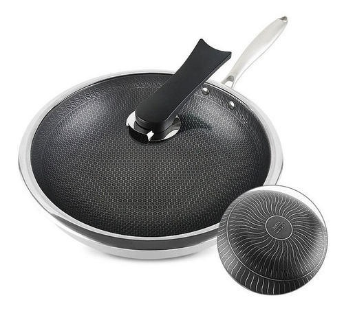 Sarten Wok Acero Inoxidable Ø32cm Antiadherente Con Tapa