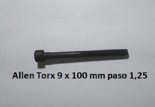 Tornillo Allen Torx 9 X 100mm, Paso 1,25, Grado 11.8 