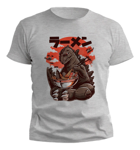 Remera Godzilla Attack Diseño Japones Gris Melange