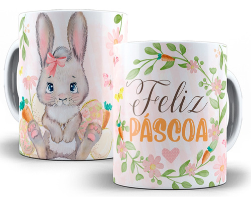 Kit 8 Canecas Porcelana Coelinho Coelho De Páscoa Ovo Choco