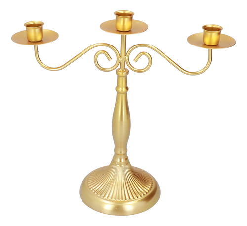 Candelabro Decorativo Dorado Con Tres Cabezas