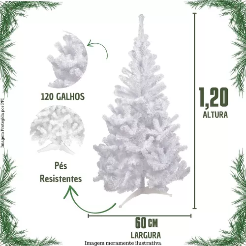 Árvore De Natal Pinheiro Branca Luxo 1,20 Altura 120 Galhos - Escorrega o  Preço