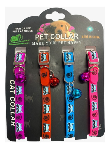 Pack  De 4 Unid De Collar Para Gatos Cascabel De Silicona