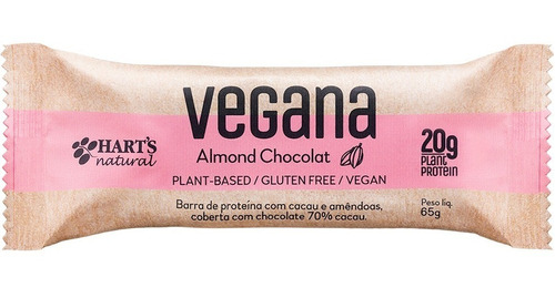 4 Barra De Proteína Vegana Almond Chocolat 65g Harts Natural